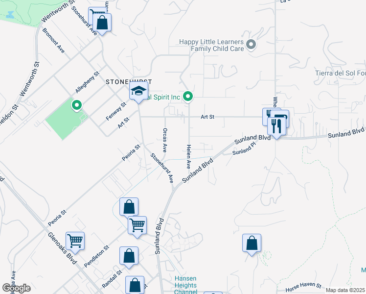 map of restaurants, bars, coffee shops, grocery stores, and more near 9729 Helen Avenue in Los Angeles