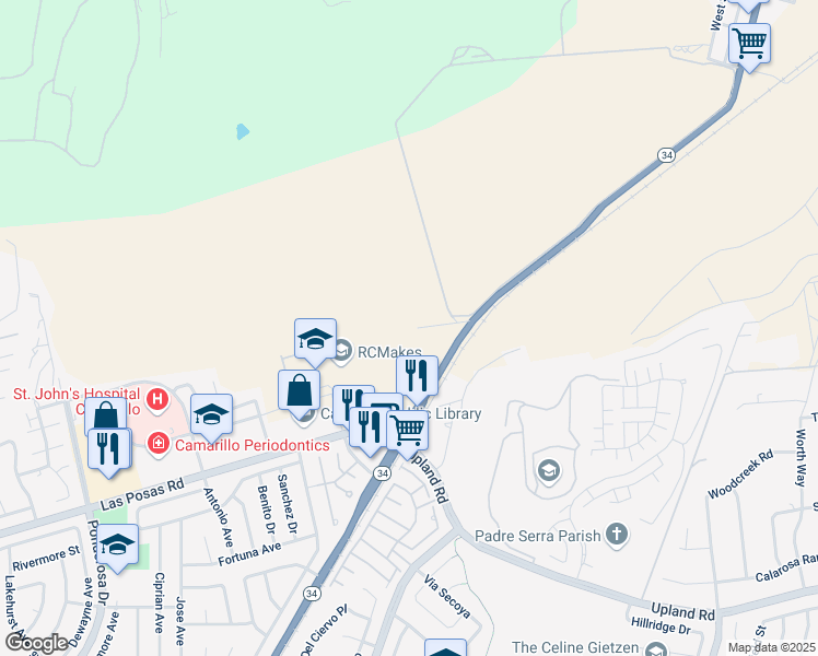 map of restaurants, bars, coffee shops, grocery stores, and more near 2789 Somis Road in Somis