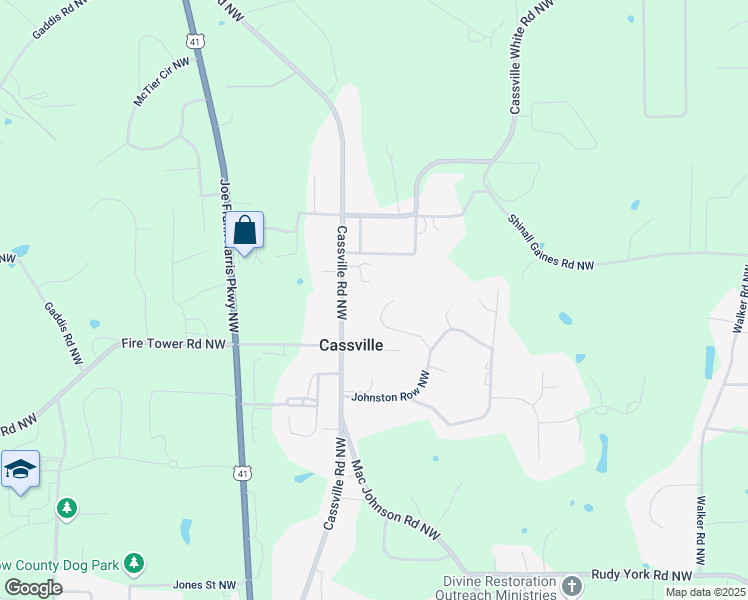 map of restaurants, bars, coffee shops, grocery stores, and more near 25 Sherman Lane Northwest in Cartersville