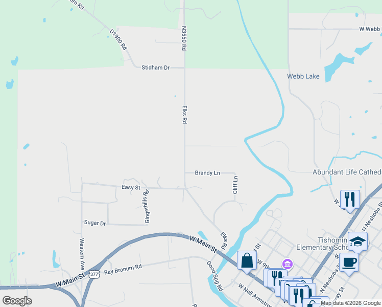 map of restaurants, bars, coffee shops, grocery stores, and more near 309 Elks Road in Tishomingo
