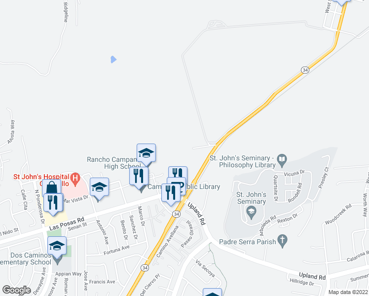 map of restaurants, bars, coffee shops, grocery stores, and more near 2789 Somis Road in Somis