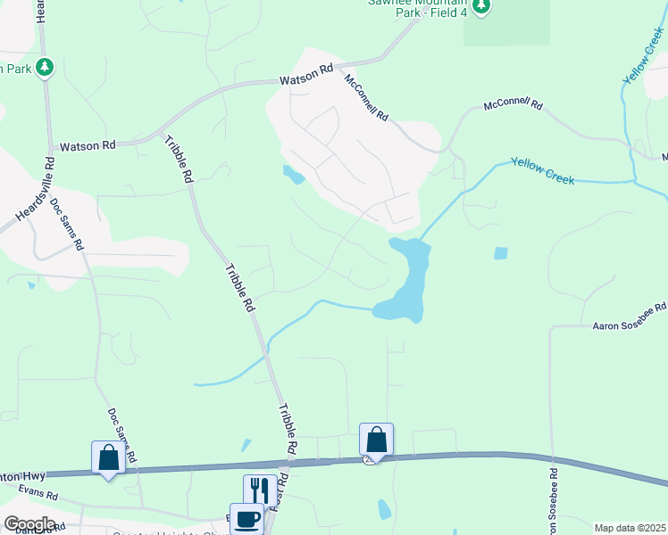map of restaurants, bars, coffee shops, grocery stores, and more near 4020 Starwood Drive in Cumming