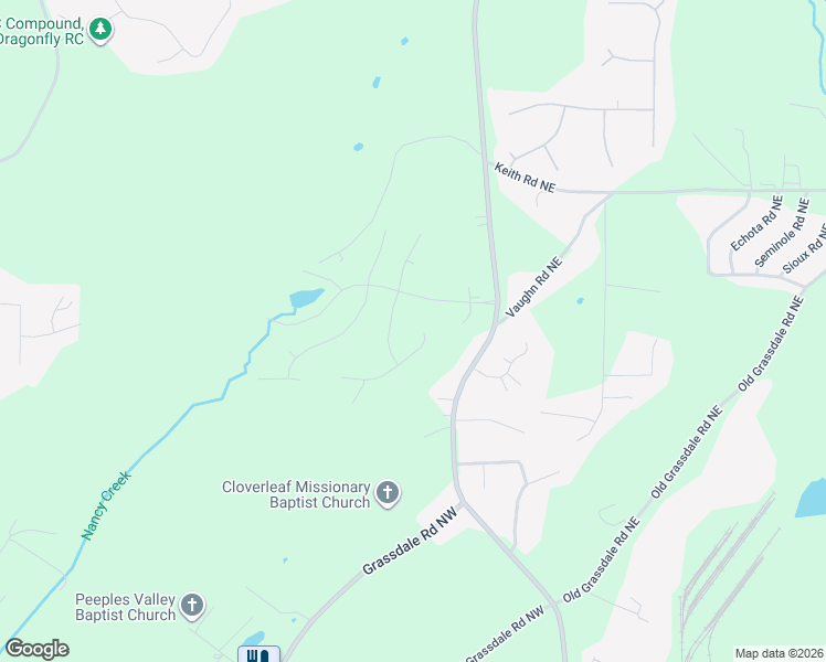map of restaurants, bars, coffee shops, grocery stores, and more near 14 Ridgeline Way in Cartersville