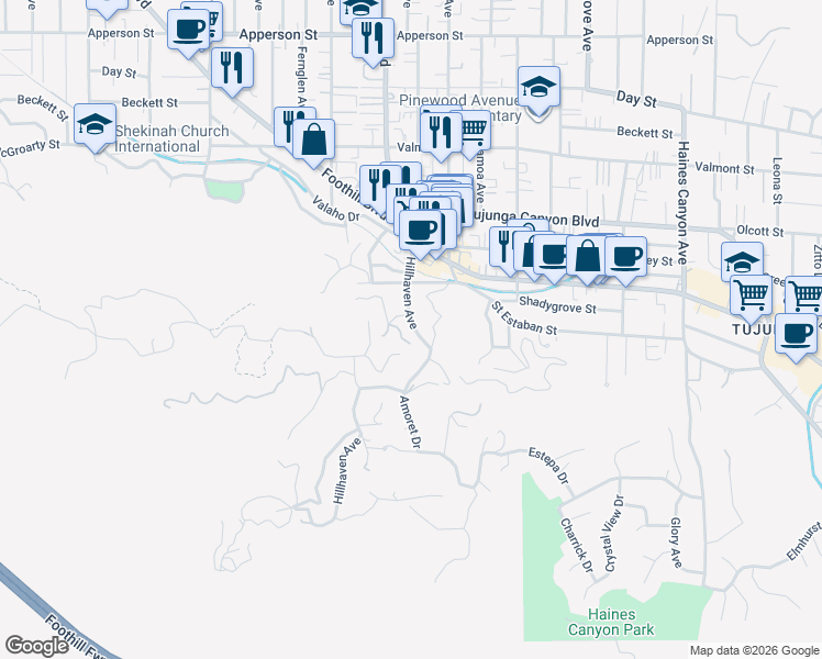 map of restaurants, bars, coffee shops, grocery stores, and more near 9739 Hillhaven Avenue in Los Angeles