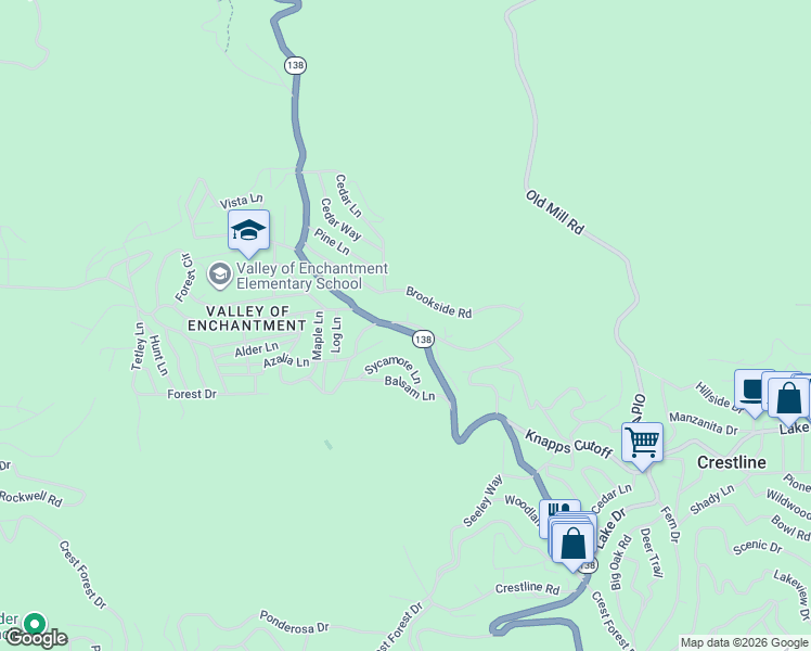map of restaurants, bars, coffee shops, grocery stores, and more near 381 California 138 in Crestline