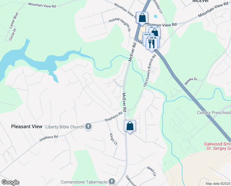 map of restaurants, bars, coffee shops, grocery stores, and more near 4625 Blue Iris Way in Oakwood