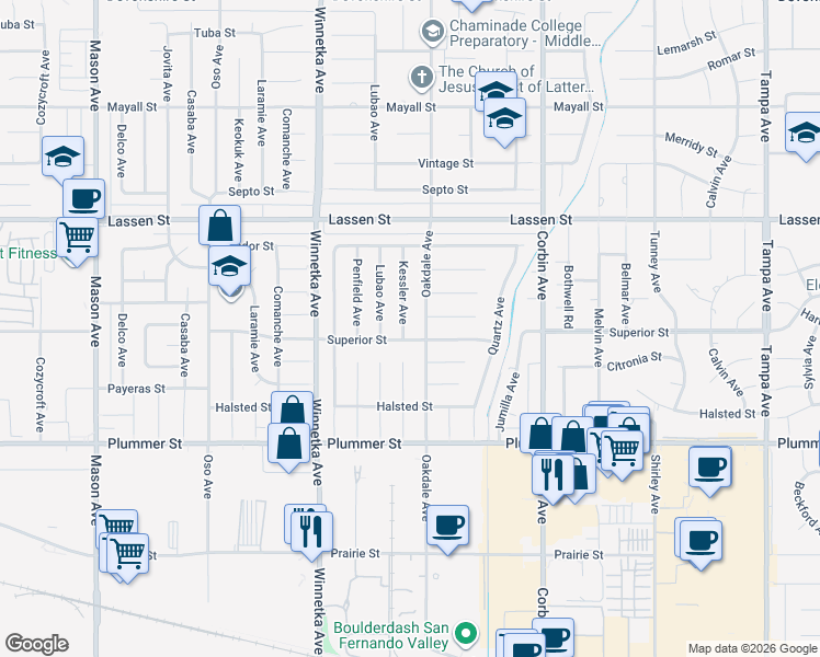 map of restaurants, bars, coffee shops, grocery stores, and more near 9712 Kessler Avenue in Los Angeles