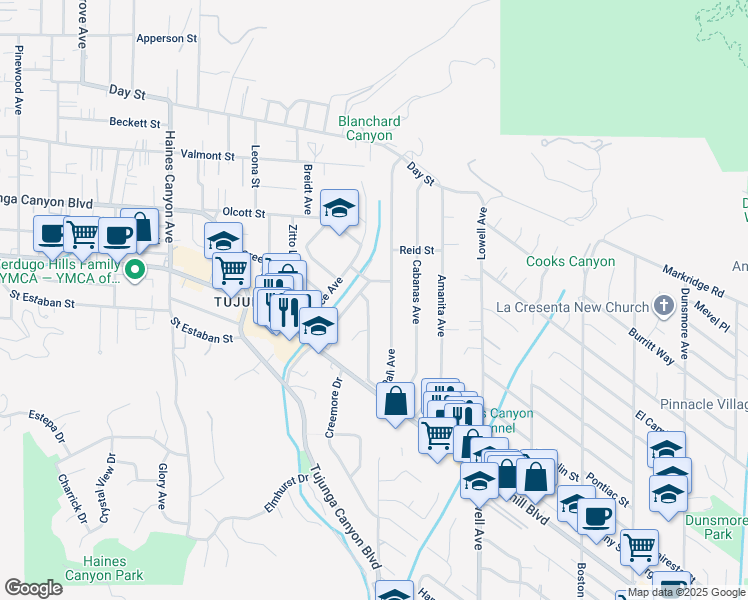map of restaurants, bars, coffee shops, grocery stores, and more near 9836 Creemore Drive in Los Angeles
