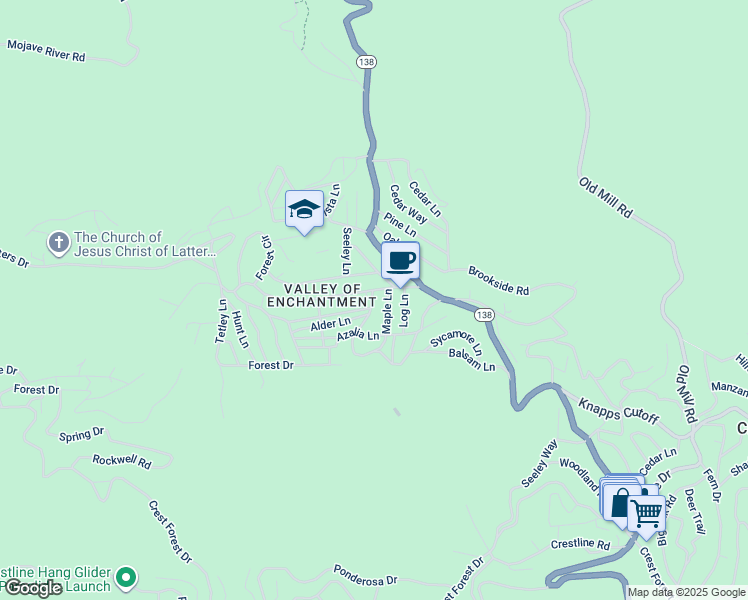map of restaurants, bars, coffee shops, grocery stores, and more near 373 Redwood Lane in Crestline
