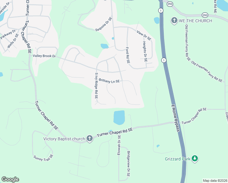 map of restaurants, bars, coffee shops, grocery stores, and more near 13 Breckenridge Road Southeast in Rome