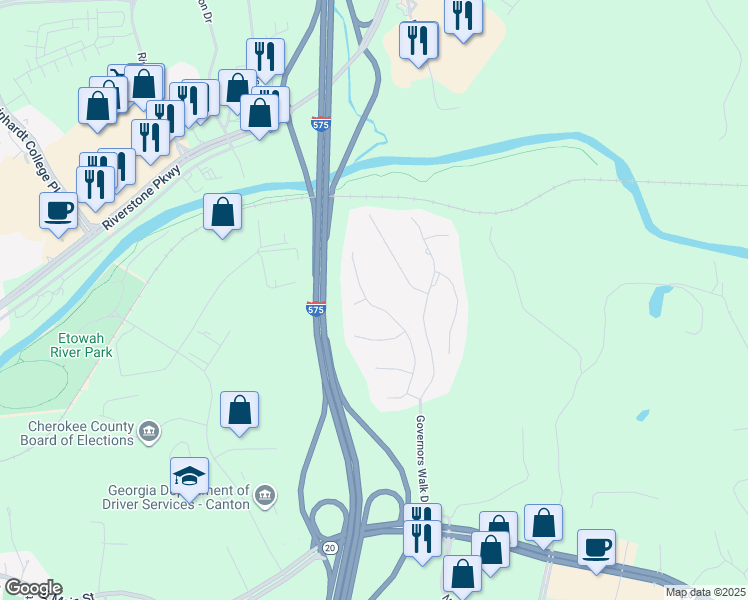 map of restaurants, bars, coffee shops, grocery stores, and more near 544 Matthew Drive in Canton