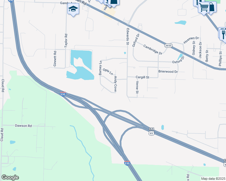 map of restaurants, bars, coffee shops, grocery stores, and more near 2217 Barney Lane in Pine Bluff