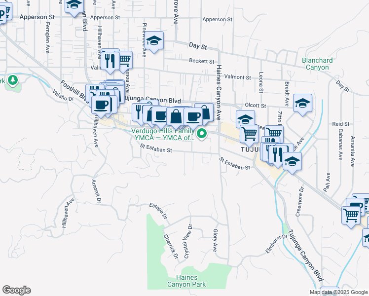 map of restaurants, bars, coffee shops, grocery stores, and more near 6919 Saint Estaban Street in Los Angeles