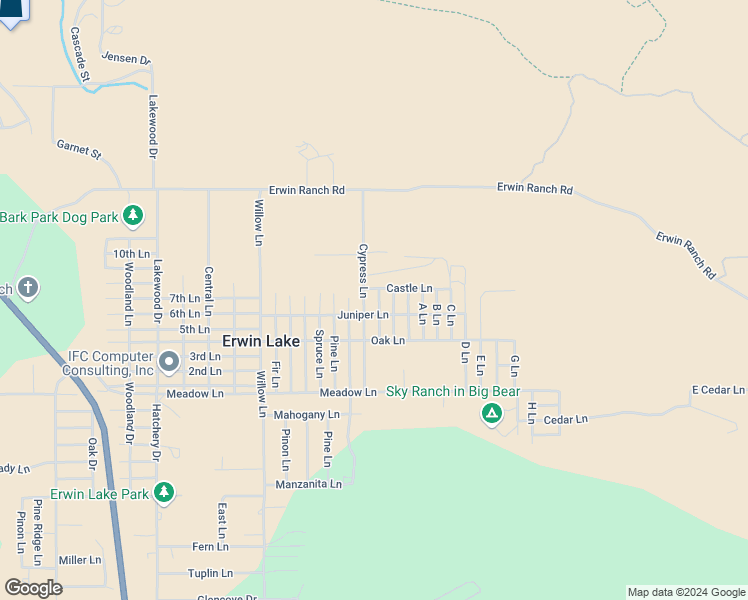 map of restaurants, bars, coffee shops, grocery stores, and more near Castle Lane in San Bernardino County