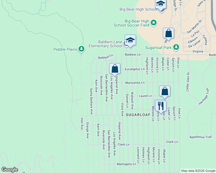 map of restaurants, bars, coffee shops, grocery stores, and more near 315 San Bernardino Avenue in Sugarloaf
