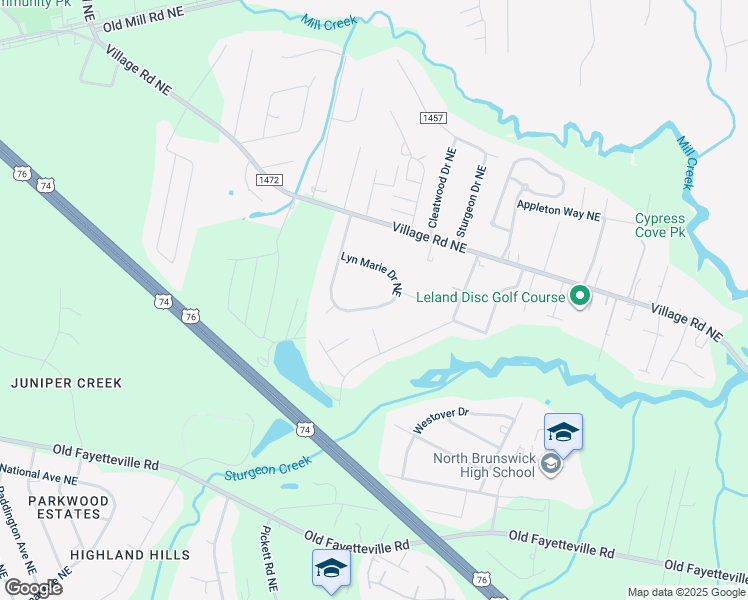 map of restaurants, bars, coffee shops, grocery stores, and more near 9372 Lyn Marie Drive Northeast in Leland
