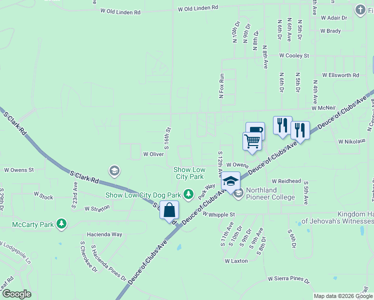 map of restaurants, bars, coffee shops, grocery stores, and more near 1421 West Nikolaus in Show Low