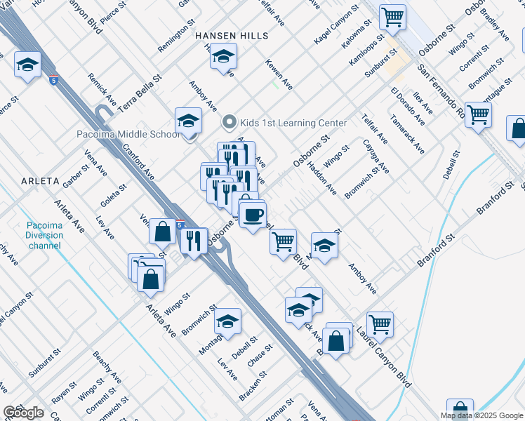 map of restaurants, bars, coffee shops, grocery stores, and more near in Los Angeles