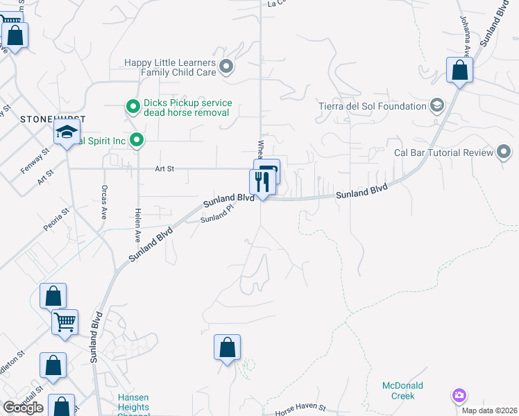 map of restaurants, bars, coffee shops, grocery stores, and more near 9737 Wheatland Avenue in Los Angeles