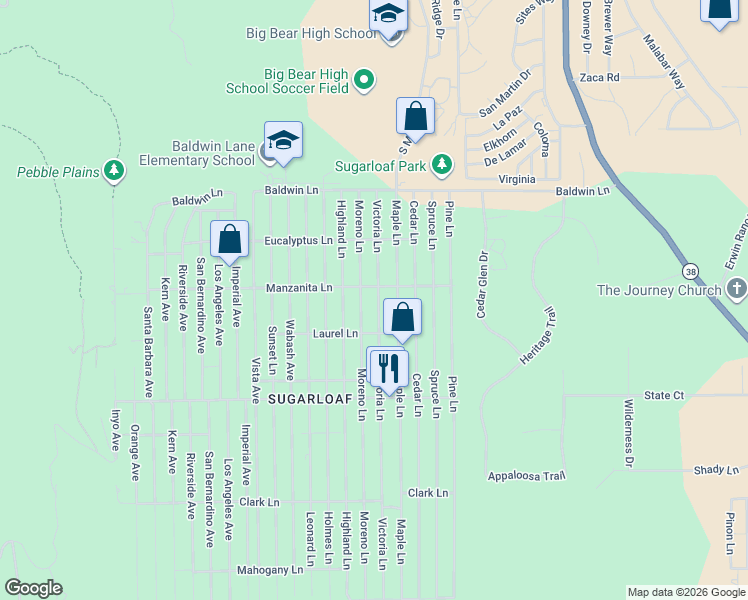 map of restaurants, bars, coffee shops, grocery stores, and more near in Big Bear