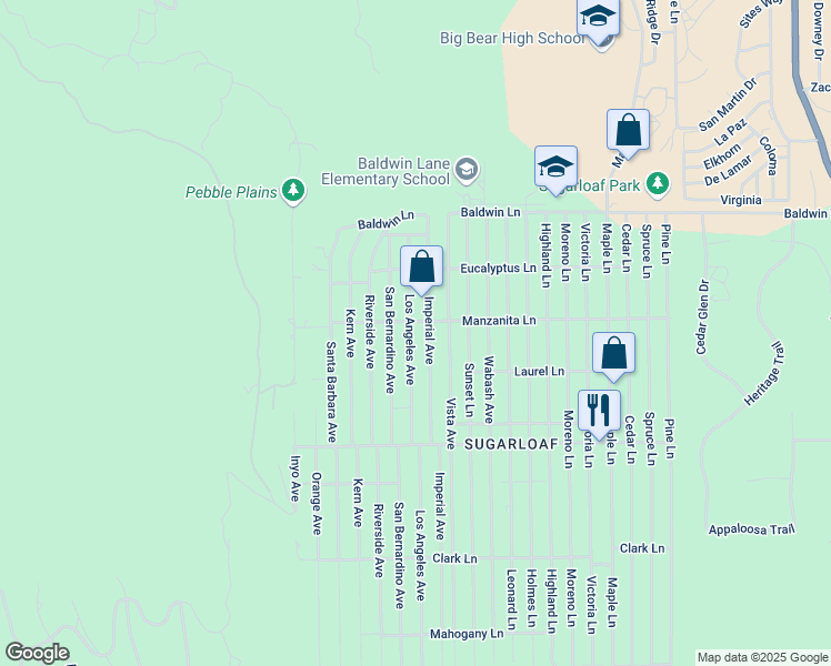 map of restaurants, bars, coffee shops, grocery stores, and more near 315 Los Angeles Avenue in Big Bear