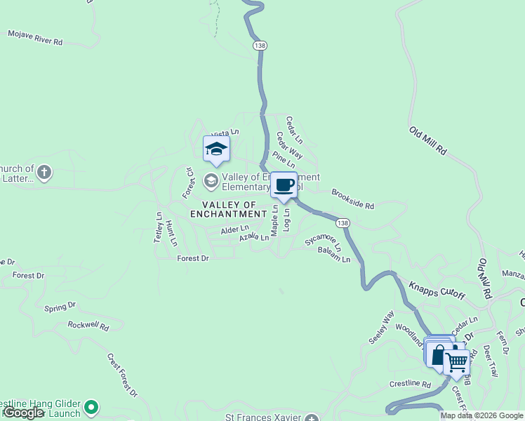 map of restaurants, bars, coffee shops, grocery stores, and more near 22927 Waters Drive in Crestline