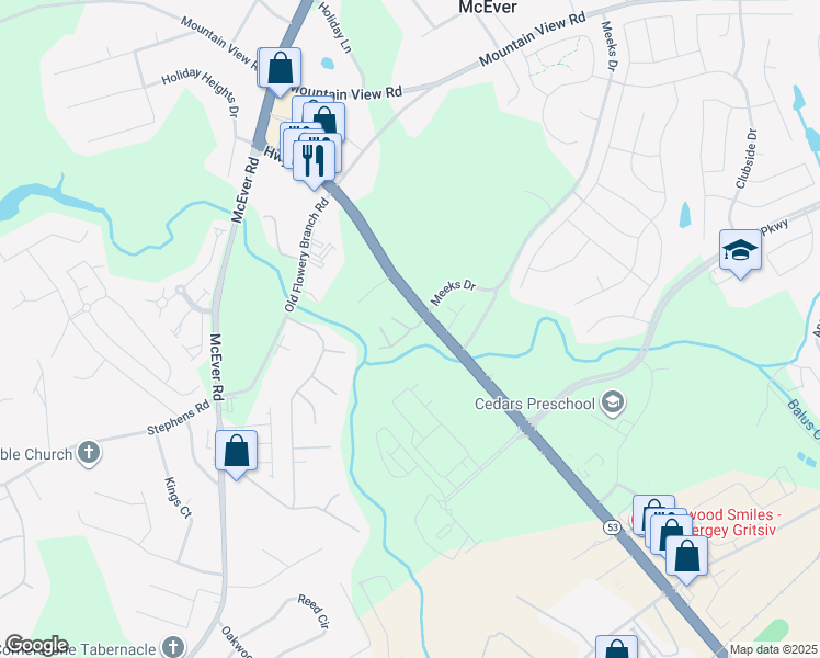 map of restaurants, bars, coffee shops, grocery stores, and more near 901-1199 Creekside Pl in Oakwood