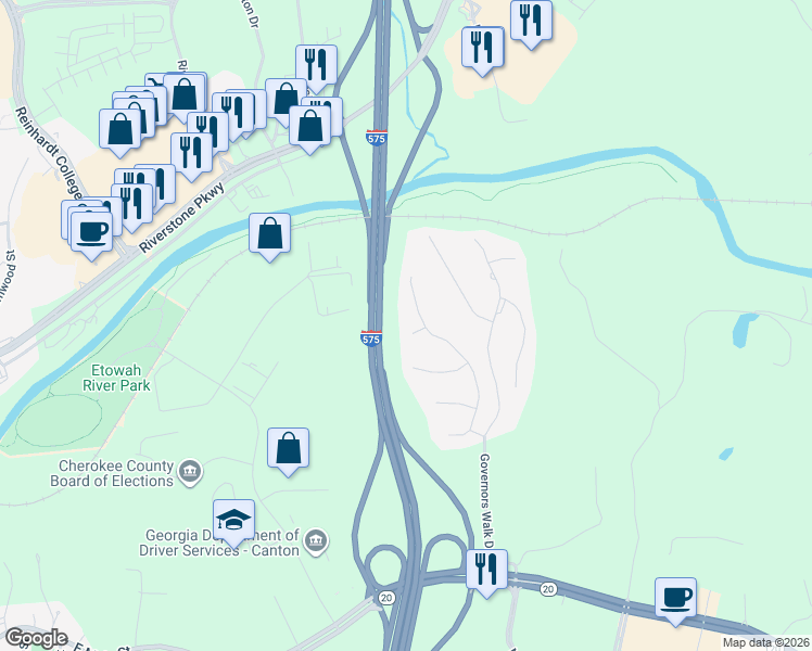 map of restaurants, bars, coffee shops, grocery stores, and more near 402 Erica Court in Canton