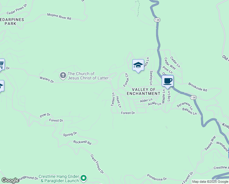 map of restaurants, bars, coffee shops, grocery stores, and more near 367 Hunt Lane in Crestline