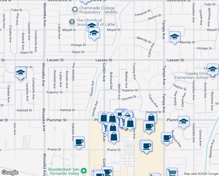 map of restaurants, bars, coffee shops, grocery stores, and more near 9701 Bothwell Road in Los Angeles