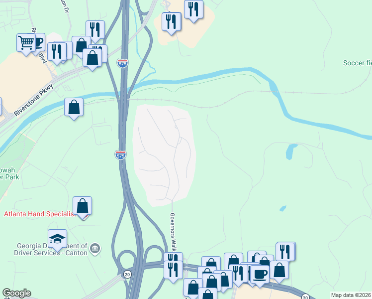 map of restaurants, bars, coffee shops, grocery stores, and more near 5010 Rebels Run in Canton