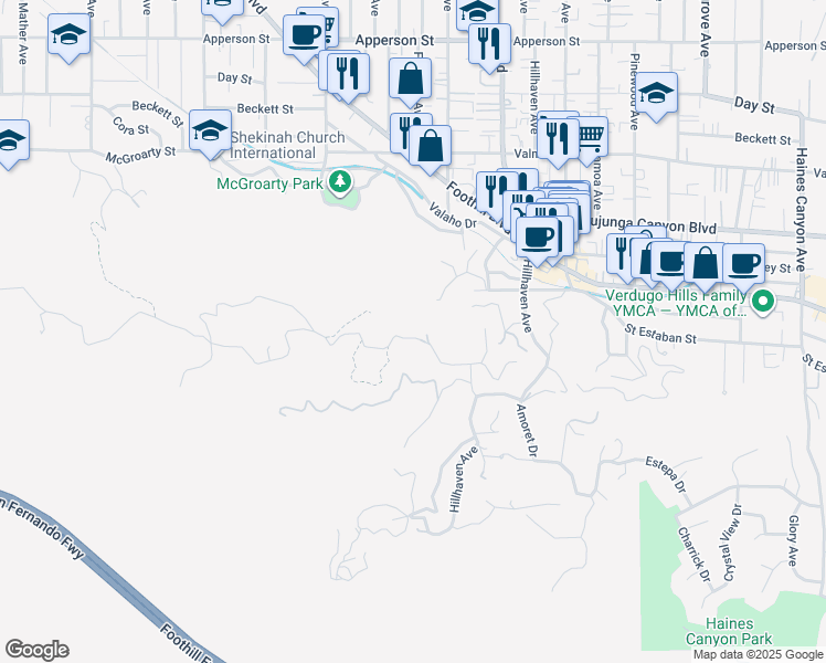 map of restaurants, bars, coffee shops, grocery stores, and more near North High Top Drive in Los Angeles