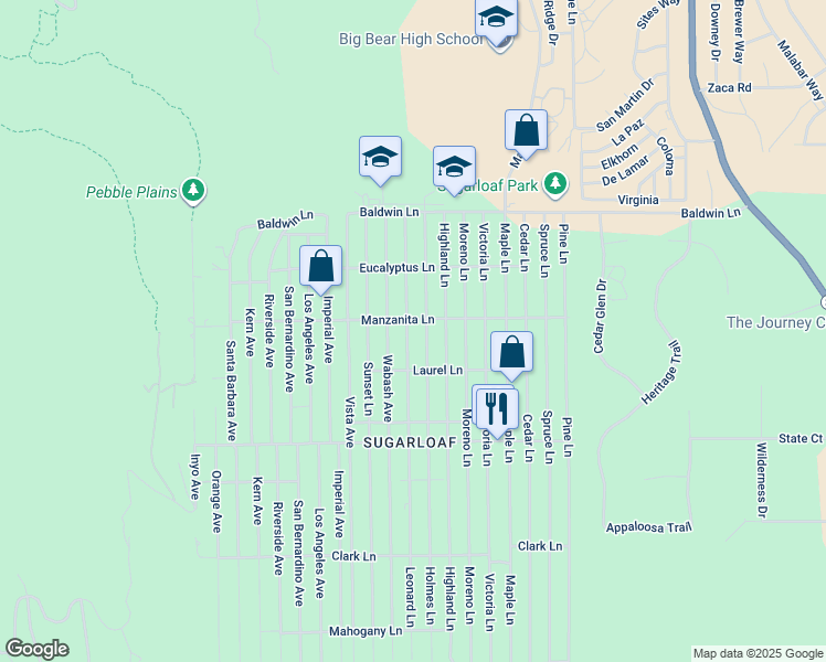 map of restaurants, bars, coffee shops, grocery stores, and more near in Big Bear