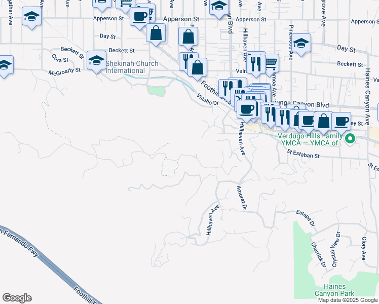 map of restaurants, bars, coffee shops, grocery stores, and more near North High Top Drive in Los Angeles