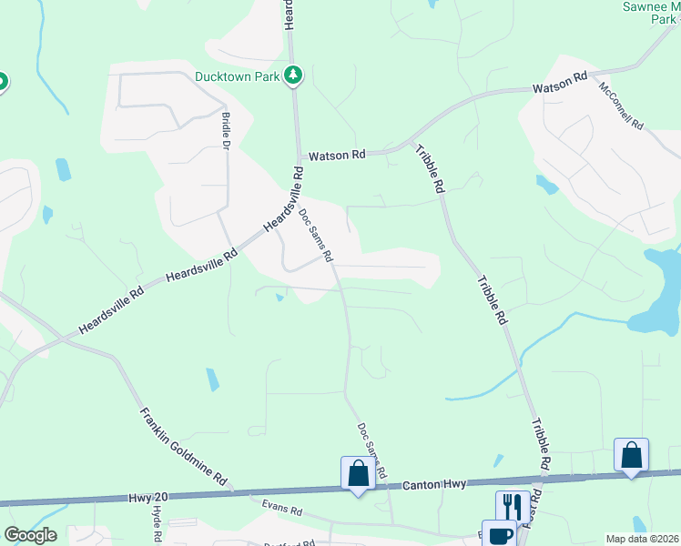 map of restaurants, bars, coffee shops, grocery stores, and more near 4410 Meadow Trail in Cumming