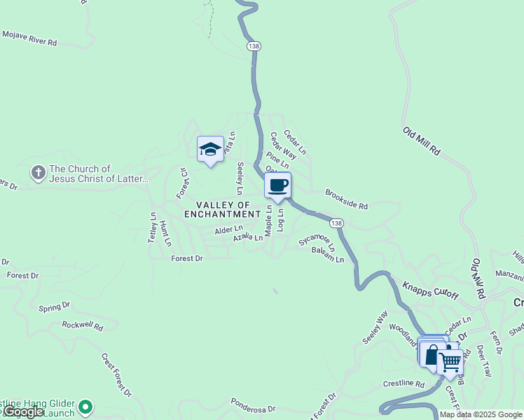 map of restaurants, bars, coffee shops, grocery stores, and more near 22927 Waters Drive in Crestline