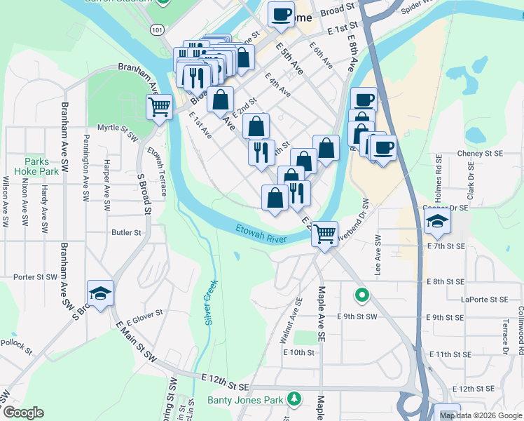 map of restaurants, bars, coffee shops, grocery stores, and more near 500 East 1st Avenue in Rome