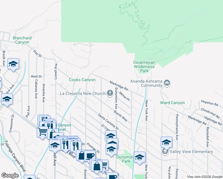 map of restaurants, bars, coffee shops, grocery stores, and more near 5039 Carolyn Way in Glendale