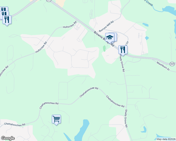 map of restaurants, bars, coffee shops, grocery stores, and more near 4015 Brook Drive in Cumming