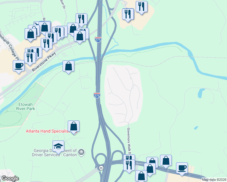 map of restaurants, bars, coffee shops, grocery stores, and more near 544 Matthew Drive in Canton