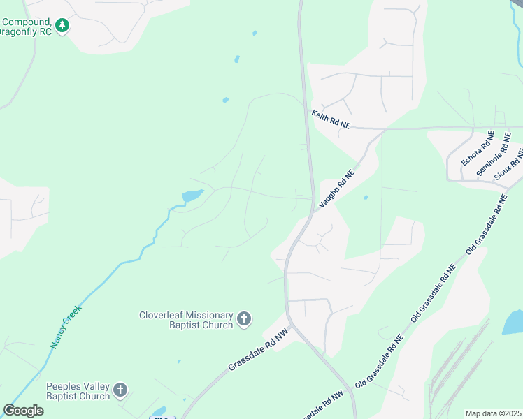 map of restaurants, bars, coffee shops, grocery stores, and more near 12 Ridgeline Way in Cartersville