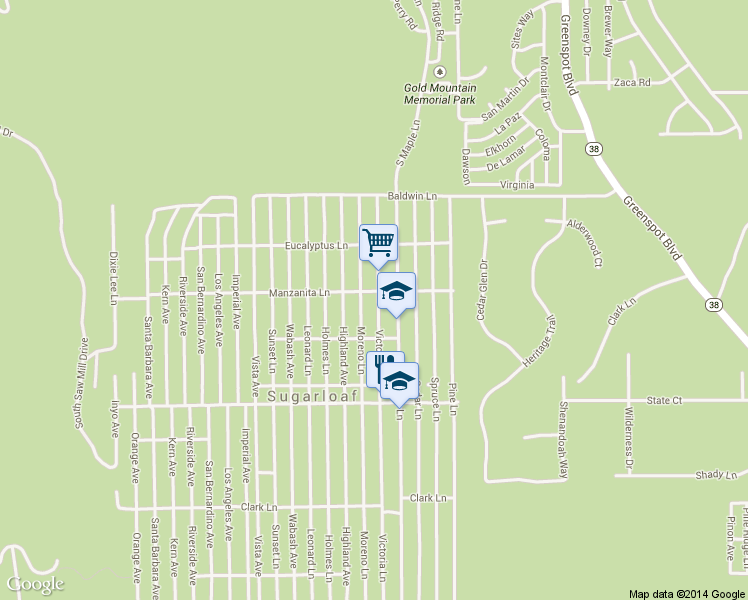 map of restaurants, bars, coffee shops, grocery stores, and more near 306 Victoria Lane in Big Bear