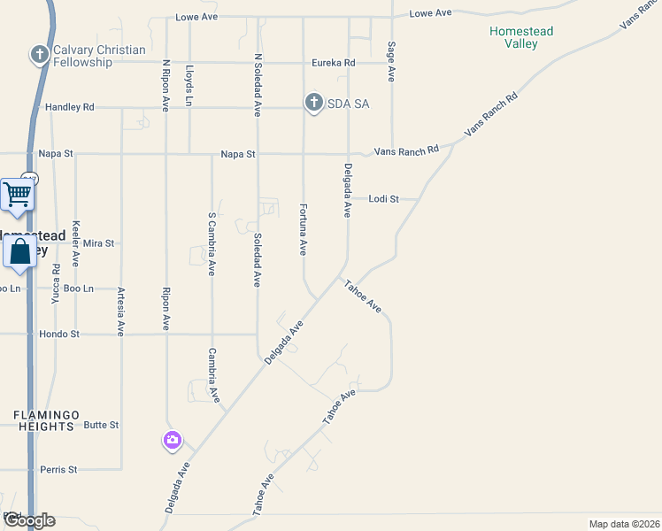 map of restaurants, bars, coffee shops, grocery stores, and more near 330 Delgada Avenue in Yucca Valley