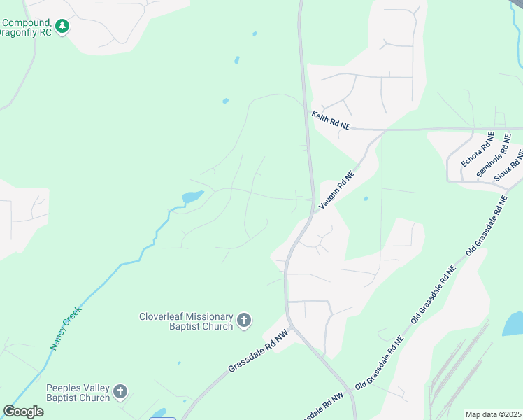map of restaurants, bars, coffee shops, grocery stores, and more near 12 Ridgeline Way in Cartersville