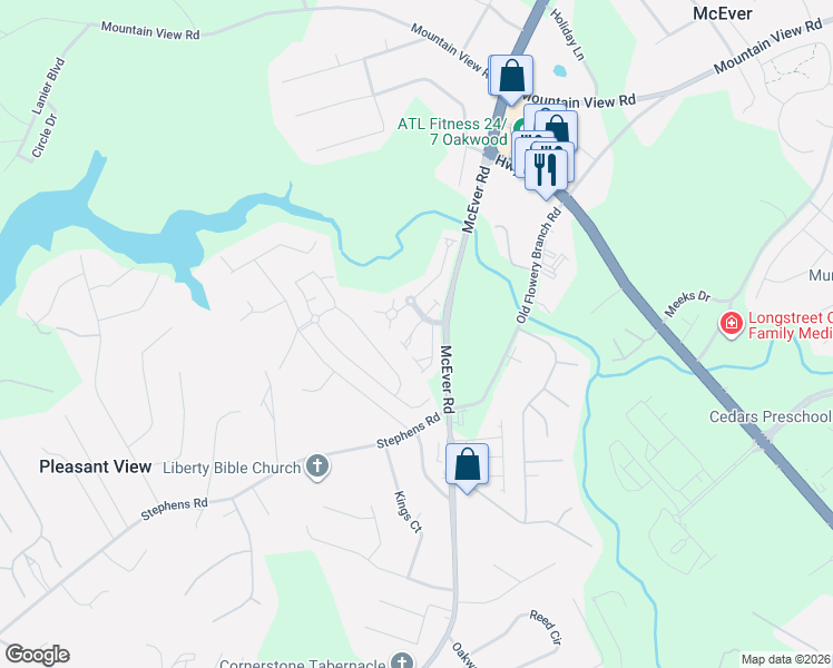 map of restaurants, bars, coffee shops, grocery stores, and more near 4625 Blue Iris Way in Oakwood