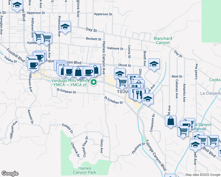 map of restaurants, bars, coffee shops, grocery stores, and more near 6671 Shadygrove Street in Los Angeles