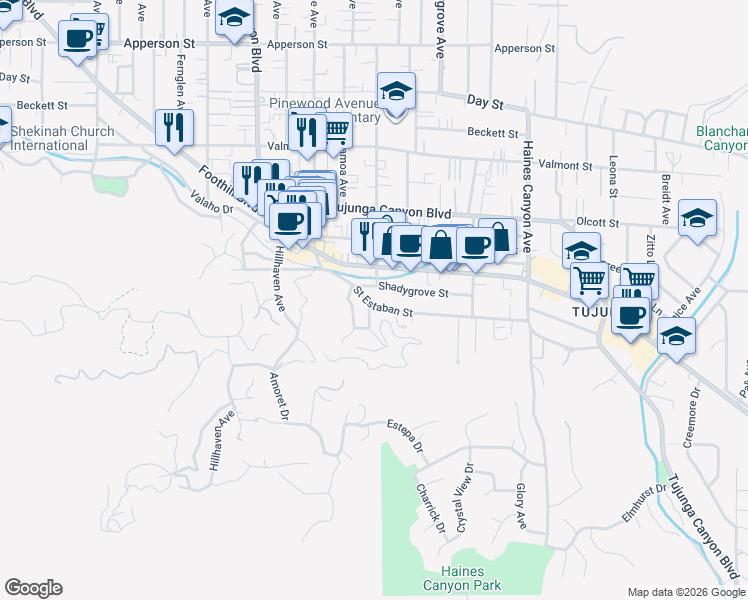 map of restaurants, bars, coffee shops, grocery stores, and more near 7066 Saint Estaban Street in Los Angeles