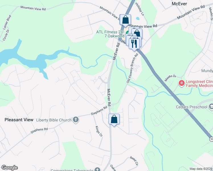 map of restaurants, bars, coffee shops, grocery stores, and more near 4425 Plum Frost Court in Oakwood