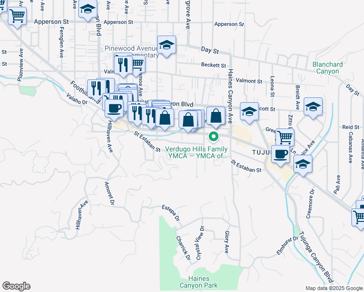 map of restaurants, bars, coffee shops, grocery stores, and more near 7014 Shadygrove Street in Los Angeles