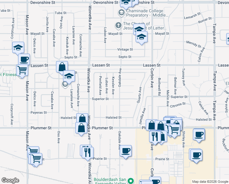 map of restaurants, bars, coffee shops, grocery stores, and more near 9712 Kessler Avenue in Los Angeles